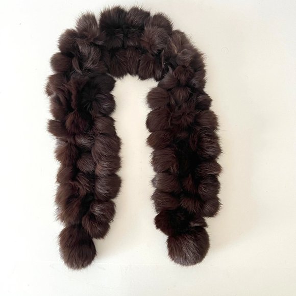 Genuine Rabbit Fur Brown Pompom Scarf Boa, one size fits all - Picture 13 of 16
